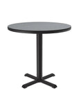 24 Inch Gray Granite Round Cafe Table With Black Cast Iron Base For Break Rooms And Bar Areas, One And A Quarter Inch High Pressure Laminate Top