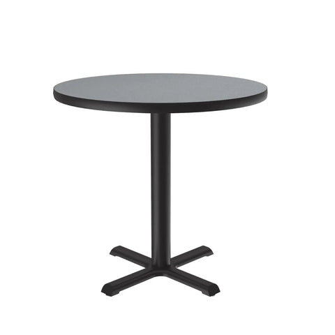 24 Inch Gray Granite Round Cafe Table With Black Cast Iron Base For Break Rooms And Bar Areas, One And A Quarter Inch High Pressure Laminate Top