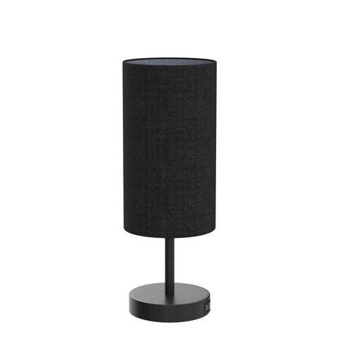 Single lamp from Set Of 2 Bedside Lamps With USB Port, 3 Way Dimmable Touch Control, Black Round Fabric Shade, Nightstand Lamps