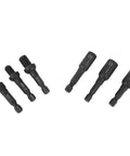 Six Piece Set With Quarter Inch Shank Double Ended Air Sockets Built Tough In Durable Chrome Molybdenum Steel For Furniture And Woodworking Projects Adaptable To Preassembled Screws In Sizes M6 M8 And M10 shown spread out.