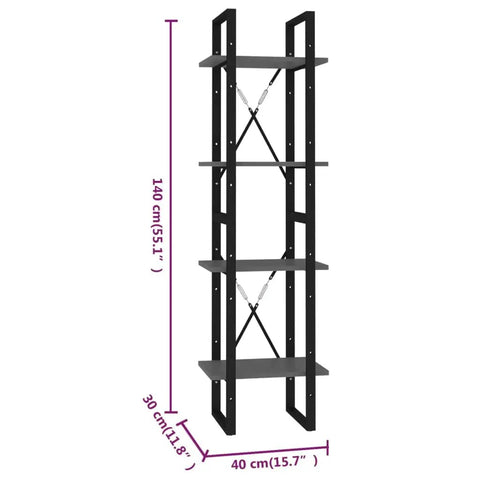 Four Tier Gray Bookcase Made From Engineered Wood Built To Last Heavy Duty Shelving Unit With Four Large Shelves Industrial Style