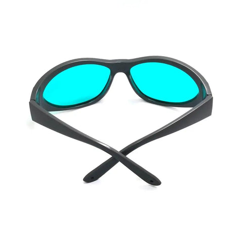 Pro Level Red Laser Safety Glasses With Heavy Duty OD4 Plus Protection For 635 650 694 Nanometer Ruby Lasers And Rock Solid Clear Lens Guard For Night Crews, rear view.