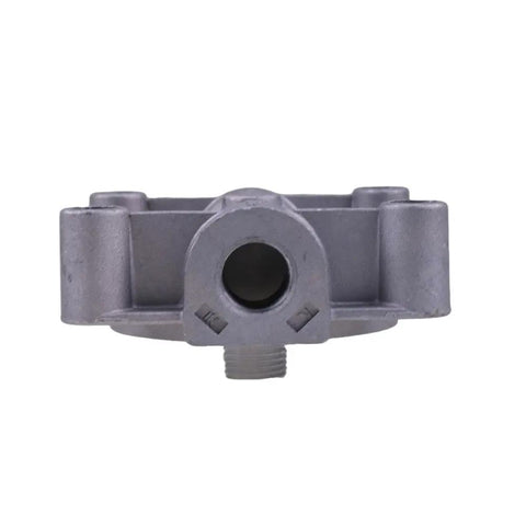 Engine remote mount coolant filter head for Cummins, direct view showcasing fitting and durable construction.