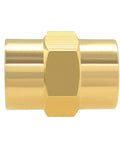 Brass NPT female coupler fittings for industrial pipe connections.