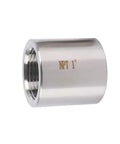 Heavy Duty Stainless Steel 304 Pipe Coupling 1-1/4 Inch NPT Female X 1-1/4 Inch NPT Female Forged High Pressure Class 3000 Fitting for Fuel Plumbing Gas and Refrigeration Systems, angled view