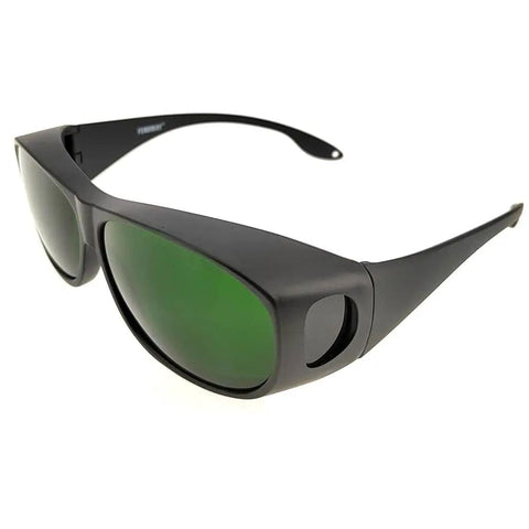 Wrap Around Welding Glasses Featuring Grippy Strap And Scratch Resistant Lenses For Laser Hair Removal Safety Plus UV Blocking Eye Shield, black frames.