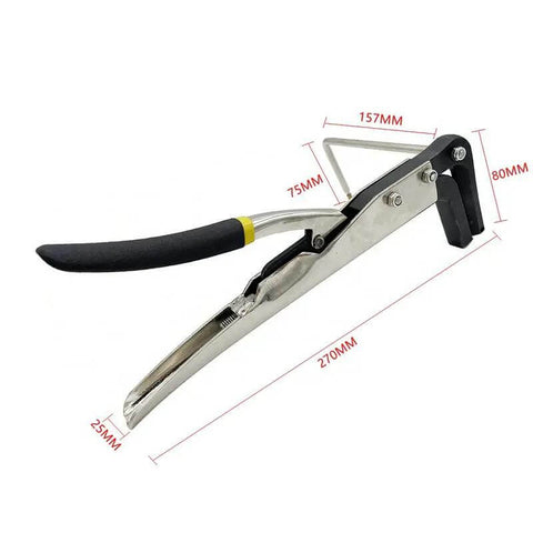 Angular Metal Folding Pliers For Arc And Angle Bending, Crimping, And Edge Molding, steel tool with measurements visible.