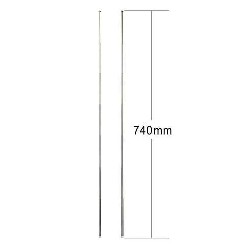 Telescopic 7-Section Antenna 74cm AM FM Replacement For Indoor Portable Radios Home Stereo And TV Tuner No Fuss Easy Install Durable Stainless Steel 2-Pack, shown fully extended.