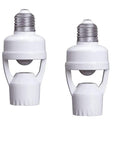 Two Pack Motion Sensor Light Socket For E26 E27 Bulbs Smart Auto Induction Lamp Holder, white plastic