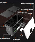 Exploded view of Filament Dryer Box For 3D Printers With Auto Humidity Control, Holds Four 1Kg Spools, showing components and features.