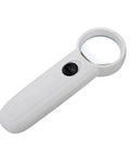 15X Handheld Magnifier With Dual LED Lights Loupe for jewelry inspection and map reading, white handle, single unit view