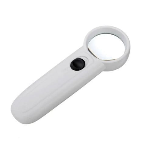 15X Handheld Magnifier With Dual LED Lights Loupe for jewelry inspection and map reading, white handle, single unit view