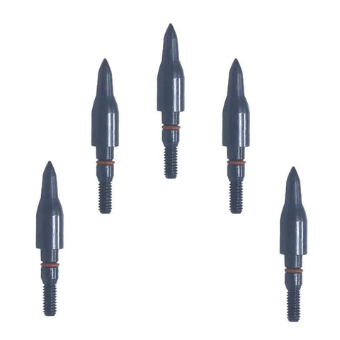 Five 125 Grain Screw In Archery Field Points, Five Sixteenths Inch Steel Target Points, 38mm Length, displayed on a white background