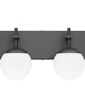 Matte Black Two Light Bathroom Wall Light Fixtures With Milky Glass Globes Sleek Mid Century Modern Vanity Lighting For Bathrooms