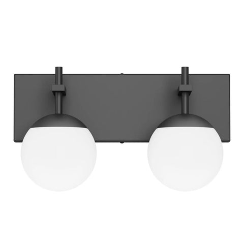 Matte Black Two Light Bathroom Wall Light Fixtures With Milky Glass Globes Sleek Mid Century Modern Vanity Lighting For Bathrooms
