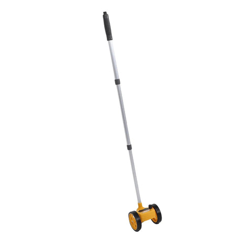 FTVOGUE Rolling Measuring Wheel, Extendable Rod 41.7in, yellow and silver, shown from the side with wheels