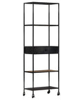 Rough Mango Wood Bookcase With Iron Accents Dope Industrial Style Four Shelf Cabinet With Drawer 70.9 Inch Tall