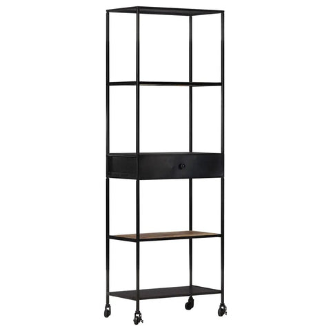 Rough Mango Wood Bookcase With Iron Accents Dope Industrial Style Four Shelf Cabinet With Drawer 70.9 Inch Tall