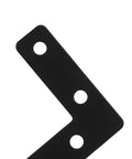 Close-up of Stainless Steel L Shaped Corner Brace, black, 5x5 cm, showing holes, part of 20 pack for picture frames and desk supports.