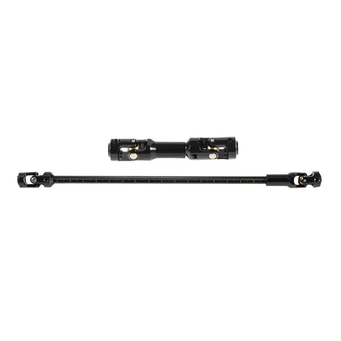 Stainless Steel Front And Rear Driveshafts For 1/10 Scale RC Crawlers, 68 To 229mm Adjustable, Cut To Length, Two Piece Set, Heavy Duty Shaft Kit For Capra GSPEED Element LCG Rigs And DIY Scalers. Black adjustable RC driveshaft set with U-joint ends