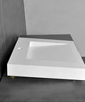 Fresh Modern White Vessel Sink Built Tough From Premium Engineered Stone For A Top Tier Bathroom Remodel With Seamless Over Counter Design and Stain Resistant Finish That Really Slaps Without Included Faucet, corner view.