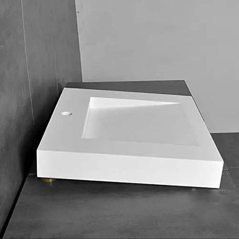 Fresh Modern White Vessel Sink Built Tough From Premium Engineered Stone For A Top Tier Bathroom Remodel With Seamless Over Counter Design and Stain Resistant Finish That Really Slaps Without Included Faucet, corner view.