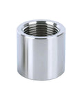Heavy Duty 304 Stainless Steel Pipe Coupling 1.25 Inch F NPT To F NPT Threaded Connector showing smooth surface and internal threading.