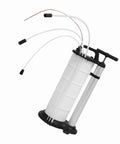 Heavy Duty Manual Oil Transfer Pump With 9L Capacity And Long Hose For Effortless Car Engine Oil Drainage Fluid Extraction On Motorcycles Marine And Shop Use with white tank and multiple hoses.