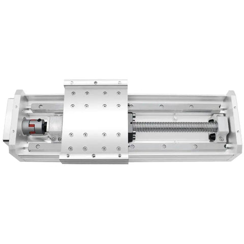 Rock Solid Linear Module Stage Featuring A Buttery Smooth 20mm Ballscrew Rail And High Precision Linear Guides For Nema 32, top view of aluminum module.