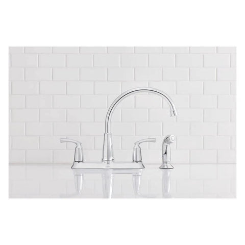 Two-Handle Chrome Kitchen Faucet With Side Spray Hose, Easy-Turn Levers For Precise Water Control, Sprayer Included, Durable Chrome Finish