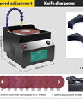 Professional Wet Dry Bench Sander And 350W Electric Grinder Boasting Seven Speeds And A Reverse Switch with accessories and dimensions.