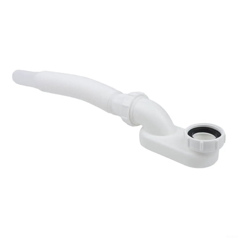 G1-1/2 Flat Bathtub Drain Pipe Kit Flexible Waste Pipe for Freestanding Tub Low Profile P-Trap White 92cm showing flexible pipe and connection.