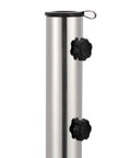Close-up of stainless steel tube from Beefy Round Umbrella Base With Wheels For 1.5 To 1.9 Inch Poles, featuring locking bolts.