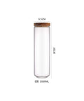 Straight Up Solid Airtight Coffee And Tea Storage Canister With Smooth Wood Lid, 1600ML clear glass jar, 30CM tall, perfect for tea and snacks.