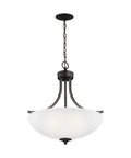 Geary Three Light Bronze Pendant with steel construction, modern fixture for kitchen island, satin etched glass, 18.6 inch diameter