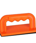 Safety Orange Oblique Push Block For Table Saws And Router Tables Featuring Steady Grip And Non Slip Base showing ergonomic handle and solid base.