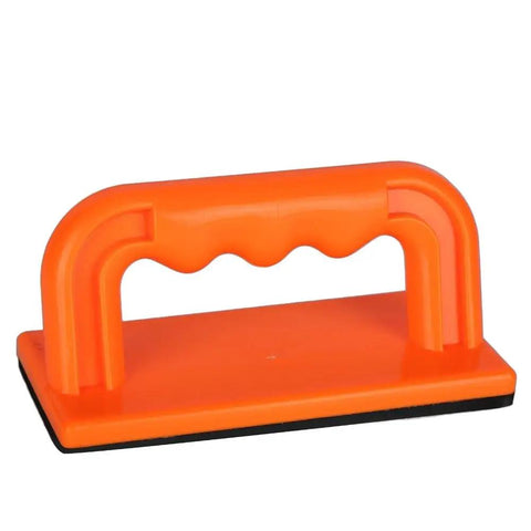 Safety Orange Oblique Push Block For Table Saws And Router Tables Featuring Steady Grip And Non Slip Base showing ergonomic handle and solid base.