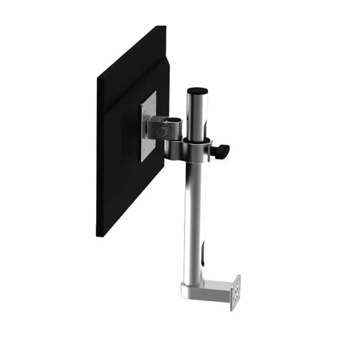 Premium Heavy Duty Computer Monitor Mount Featuring Flexible Mechanical Arm For No Sweat Wall Or Desk Setup Straight Shooter Reliability, black and silver design with adjustable arm.
