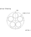 Mechanical drawing of Five-Position Metal Filter Wheel For Astronomical Telescopes 1.25 Inch with dimensions and specifications