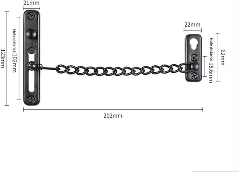 Heavy Duty Door Security Chain And Stainless Steel 304 Safety Latch For Home Front Door Protector dimensions and chain detail.