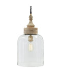 Rustic Dome Glass Pendant Light With Clear Shade And Natural Wood Accents For An Industrial Modern Kitchen And Living Room Look