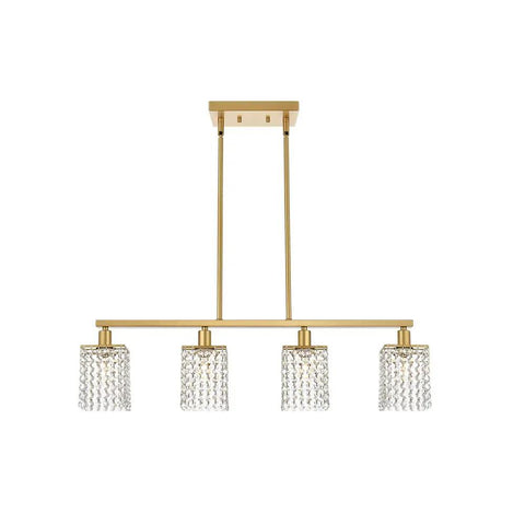 Crystal Linear Chandelier 4 Light Brushed Brass Farmhouse Pendant For Dining Room And Kitchen Island Gold Mid Century Modern Rectangle Hanging Light With Raindrop Crystals And Flush Mount Totally Lit.