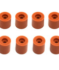 Eight silicone heatbed columns in orange for Creality Ender Three Pro and CR10, part of 4 Pack Anodized Aluminum Hand Twist Leveling Nuts Plus Eight Silicone Heatbed Columns Solid M4 Threads Sixty Millimeter Diameter Mounts For Creality Ender Three Pro And CR10 Ready To Roll Pretty Dang Solid Upgrade Kit.