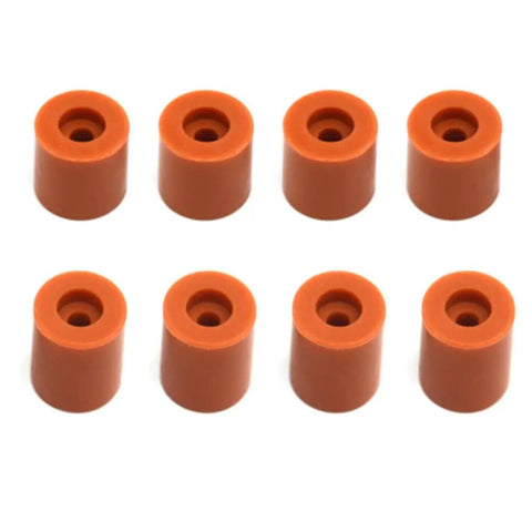 Eight silicone heatbed columns in orange for Creality Ender Three Pro and CR10, part of 4 Pack Anodized Aluminum Hand Twist Leveling Nuts Plus Eight Silicone Heatbed Columns Solid M4 Threads Sixty Millimeter Diameter Mounts For Creality Ender Three Pro And CR10 Ready To Roll Pretty Dang Solid Upgrade Kit.