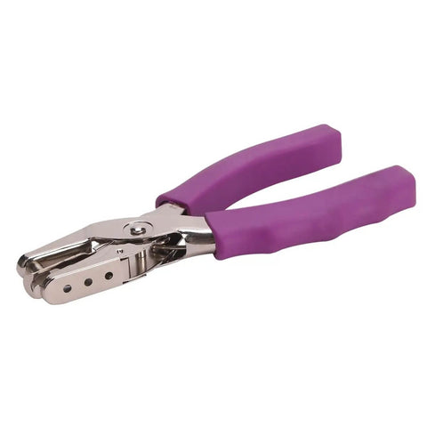 One Quarter Inch Single Hole Punch With Soft Grip Handles, 6 Sheet Capacity, built tough, shown with purple grips