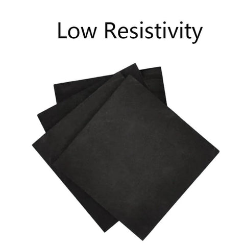 Ultra Thin High Temperature Resistant Graphite Electrode Plate For Lab Use, stack of black graphite sheets labeled low resistivity.