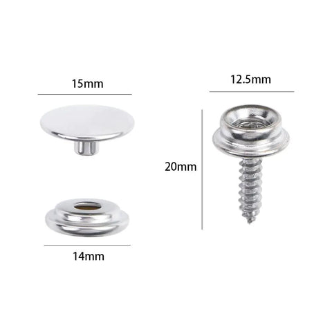 Badass Quality 30 Piece Canvas Snap Fastener Kit With Hella Durable Five Eighth Inches Stainless Steel And Solid Copper Parts. Metal caps and screws.