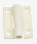 Two Pack Folding Door Hinge Set With Serious Damping And No Fuss Install Adjustable Stop Torque Buffer And Positioning For Cabinets Or Closets 72x56x19mm White Plastic Hinge Pre Drilled Countersunk Holes, front view