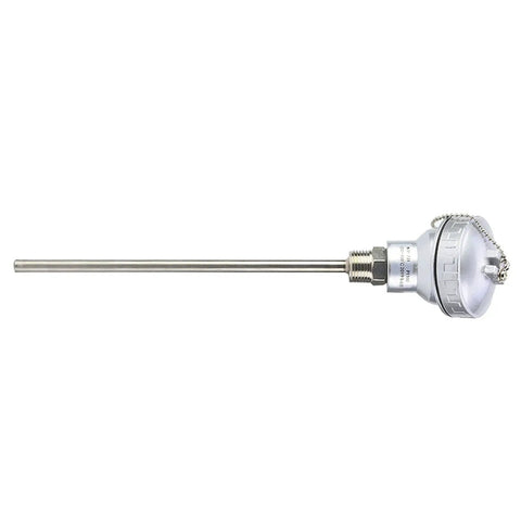 Side view of One Half Inch NPT Thread Thermocouple Terminal Head PT100 Stainless Steel Temperature Sensor Probe 200mm Length, Heavy Duty Pro-Grade