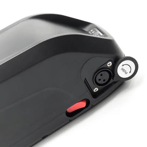 Badass Heavy Duty Ebike Battery Case Fit 65 Pcs 18650 Cells 48V Battery Box with connectors and push button detail.